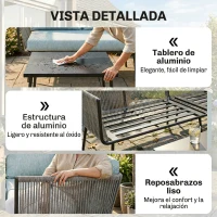 Outsunny Conjunto de Muebles de Ratán de Exterior Sofá de Esquina con Cojines y Mesa de Centro para Terraza Patio Azul Claro(m-6)