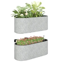 Outsunny 2er Set Blumentopf Hängend Pflanzkübel mit Ablaufsystem Loch Haken 42 x 16 x 15 cm Hellgrau(m-11)