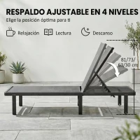 Outsunny Conjunto de 2 Tumbonas Reclinables con Ruedas Respaldo Ajustable 4 Niveles Estructura de Aluminio Tela Textilene Gris(m-6)