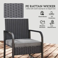 Outsunny Rattan Bistro Set, 3 Piece Garden Furniture Set with Cushions and Glass Top Table, Black(m-5)