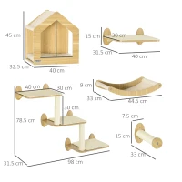 PawHut 8 Piece Cat Shelves Set, with Cat House, Three Perches, Three Scratching Posts(m-3)