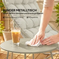 Outsunny Balkonmöbel Set 3 teilig Gartenmöbel Set mit Tisch Kissen Stahlgestell verstellbar Fußpads, Atmungsaktiv Hellgrau(m-7)