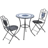 Outsunny Set da Giardino 3 Pezzi con 2 Sedie Pieghevoli e 1 Tavolino Rotondo a Mosaico(m-10)