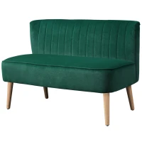 HOMCOM 117cm Loveseat Sofa Upholstered Small 2 Seater Sofa  with Thick Padded Seat and Rubber Wood Legs, Dark Green(m-11)