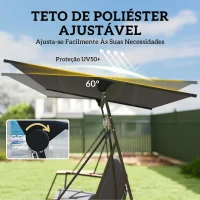 Outsunny Baloiço de Jardim de 3 Lugares com Teto Ajustável UPF50+ 2 Bandejas Almofadas e Estrutura em Metal 222x131x175 cm Cinza(m-6)