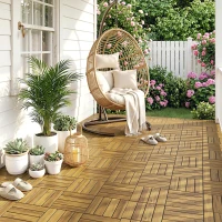 Outsunny Lot de 10 Caillebotis en Bois, Dalles Clipsables, Antidérapant, Résistants à Pourriture, Dalle Terrasse 31x31cm, Naturel(m-8)