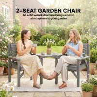 Outsunny Wooden Garden Bistro Set, 2 Seater Wooden Outdoor Table and Chairs with Parasol Hole for Patio, Light Grey(m-4)