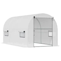 Outsunny Serra a Tunnel per Orto 3x2x2m con Copertura in PE, 2 Porte e Struttura in Acciaio, Bianco(m-1)