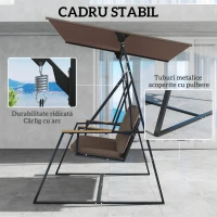 Outsunny Leagăn de grădină cu 3 locuri, cu copertină reglabilă, cadru metalic, suporturi pentru pahare, perne moi, greutate suportată 360 kg, pentru terasă sau balcon, 222x131x175 cm, maro(m-5)