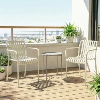 Outsunny Cadeiras de Jardim Conjunto de 4 Cadeiras Empilháveis para Terraço com Design de Lâminas e Apoios de Braço Ergonómicas Creme Branco(m-4)