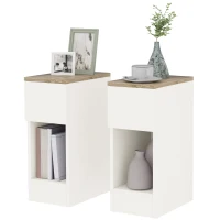 HOMCOM Set of Two Modern Storage Bedside Tables - Cream White(m-11)