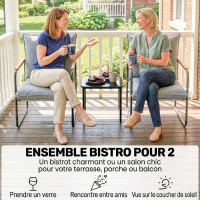 Outsunny Salon de Jardin 3 Pièces, 2 Fauteuils avec Coussins Épais, 1 Table Basse en Verre Trempé, 59x73x72cm, Gris Foncé(m-4)