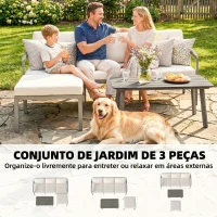 Outsunny Conjunto de Jardim de 3 Peças Sofá Exterior em L com Sofá de 3 Lugares Apoio para os Pés Mesa de Ripas e Almofadas de 10 cm Castanho e Bege(m-4)