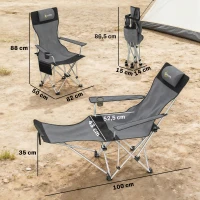 Outsunny Lot de 2 chaises de camping pliante inclinable avec repose-pieds, sac de rangement, porte-gobelet et appui-tête, gris(m-3)