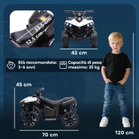 AIYAPLAY Quad Elettrico per Bambini ATV con Batteria Ricaricabile 6V, Fari LED e Musica, Età 3-6 Anni, Bianco(m-3)