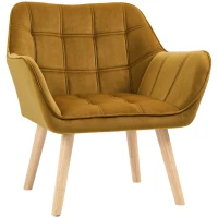 HOMCOM Butaca de Salón Moderna Tapizado en Terciopelo con Patas de Madera para Sala de Estar Amarillo(m-1)