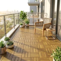 Outsunny Lot de 10 Caillebotis en Bois, Dalles Clipsables, Antidérapant, Résistants à Pourriture, Dalle Terrasse 31x31cm, Naturel(m-10)