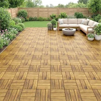 Outsunny Lot de 10 Caillebotis en Bois, Dalles Clipsables, Antidérapant, Résistants à Pourriture, Dalle Terrasse 31x31cm, Naturel(m-7)