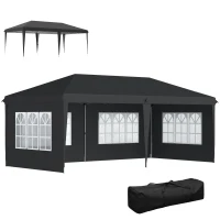 Outsunny Pavillon ca. 3x6m Wasserdicht Pop-up Faltpavillon mit 4 Seitenwänden, Fenster UV-Schutz Tragetasche Schwarz(m-11)