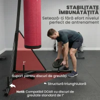 SPORTNOW Sac de Box cu Suport pentru Adulți, Înălțime Reglabilă 185-231 cm, Suport de Box cu Bază Triunghiulară, Sac din Pânză, Bare pentru Greutăți de 2,5 cm, pentru Antrenament Fitness Acasă, Roșu(m-6)