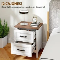 HOMCOM Mesilla de Noche con 2 Cajones Estilo Rústico Mesita para Salón Dormitorio 45x30x50 cm Blanco(m-4)
