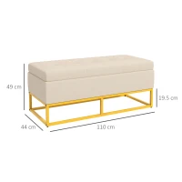 HOMCOM Bancă dreptunghiulară cu spațiu de depozitare, șezut tapițat și picioare din oțel, 110x44x49 cm, bej(m-3)