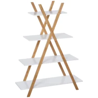 kleankin Badregal Standregal 4 Ebenen Treppenregal Leiterregal Badezimmer Bambus Natur+Weiß 80 x 33 x 109 cm(m-11)