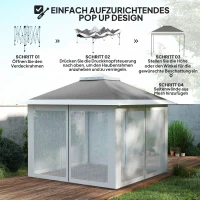 Outsunny Faltpavillon, Gartenpavillon, Metall und Stoffplane, Netzvorhänge, Entwässerungslöcher, 330L x 330B x 288H cm, Grau(m-5)