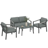 Outsunny Aluminium Garden Furniture Set, 4 Seater Outdoor Patio Furniture with Loveseat, 2 Armchairs, Slatted Table(m-10)