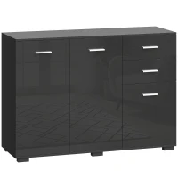HOMCOM Sideboard, Modern Storage Cabinet with 2 Drawers, 3 Doors and Adjustable Shelves, High Gloss Black(m-1)
