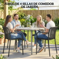 Outsunny Juego de 4 Sillas de Jardín Exterior Apilables de PP con Respaldo Curvado Asiento de Listones 55x58,5x81,5 cm Negro(m-4)