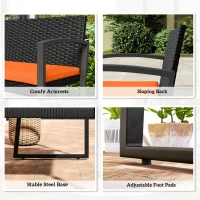 Outsunny Two-Seater Rattan Garden Bench - Orange(m-7)