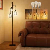 HOMCOM 3-Light LED Floor Lamp, 170cm Industrial Dimmable Standing Lamp with Steel Wire Cage Lampshades, 2700K for Living Room, Bedroom, Dining Room, Study, Black(m-10)