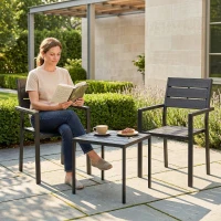 Outsunny Conjunto de Jardim de 3 Peças com 2 Cadeiras e Mesa de HDPE Design com Ripas Efeito Madeira para Varanda Preto(m-8)