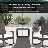 Outsunny Rattan Outdoor Coffee Table, Wicker Garden Patio Bistro Side Table with Umbrella Hole and Storage Space, Dark Grey(m-7)