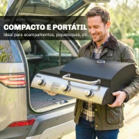 Outsunny Barbecue a Gás BBQ com 3 Queimadores 7,5 kW com Grelha Placa Prateleira Lateral Conversível Termómetro Preto(m-5)