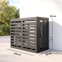 Outsunny Copertura per Condizionatore Esterno, in Acciaio Zincato, Recinzione con Doghe per Giardino, Grigio Scuro(m-3)