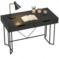 HOMCOM Kleiner Computertisch mit 2 Schubladen, Schreibtisch mit großer Arbeitsfläche 120 x 60 x 77 cm Schwarz(m-11)