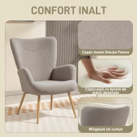 HOMCOM Fotoliu modern din material Sherpa îmbunătățit cu spătar înalt și brațe, Gri(m-4)