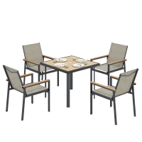 Outsunny Five-Piece Metal Dining Set, with Glass-Top Table - Khaki(m-10)