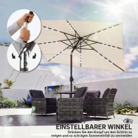 Outsunny Sonnenschirm LED Solar ca. 300 x 200 cm knickbar Balkonschirm mit Kurbel Schutzhülle, UV Schutz, Drehbar Cremeweiß(m-8)