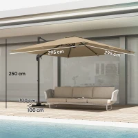 Outsunny 3 x 3 m Cantilever Parasol, Square Patio Umbrella with Crank Handle, Cross Base, Tilt, 360° Rotation, Khaki(m-3)