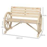 Outsunny Panchina da Giardino 2 Posti a Doghe con Braccioli a Ruota di Carro, in Legno, 105.5x56x79 cm, color Legno(m-3)