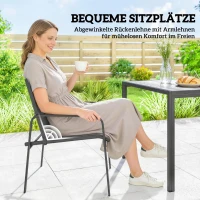 Outsunny Gartenmöbel Set Sitzgruppe 150 x 80cm Tisch mit 6 Atmungsaktiven Stühlen Holzoptik Stahlrahmen Schwarz(m-6)