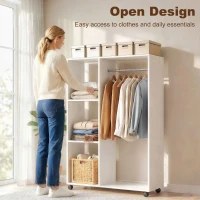 HOMCOM Open Wardrobe on Wheels, Rolling Garment Rack with Hanging Rail and Storage Shelves for Bedroom, Changing Rooms, White(m-18)