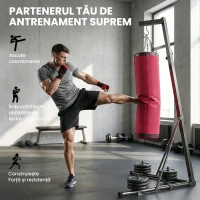 SPORTNOW Sac de Box cu Suport pentru Adulți, Înălțime Reglabilă 185-231 cm, Suport de Box cu Bază Triunghiulară, Sac din Pânză, Bare pentru Greutăți de 2,5 cm, pentru Antrenament Fitness Acasă, Roșu(m-7)