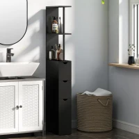 HOMCOM Meuble colonne salle de bain armoire de salle de bain avec tiroirs étagères ouvertes placard 15 x 33 x 136,8 cm noir(m-2)
