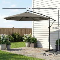 Outsunny 3 m Garden Cantilever Parasol with Cover, Round Overhanging Umbrella with 360° Rotation, Tilt, Grey(m-3)