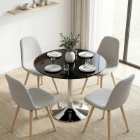 HOMCOM Round Bar Table, Modern Dining Table with Tempered Glass Top and Steel Frame for 4, 70 x 70 x 75.5cm, Black(m-7)