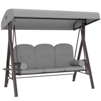 Outsunny 3 Seater Canopy Swing Chair, Outdoor Garden Swing Seat with Adjustable Canopy, Cushions and Cup Trays, Steel Frame, Light Grey(m-1)